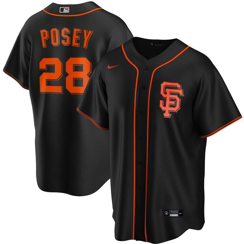 2020 MLB Men San Francisco Giants 28 Buster Posey Nike Black Alternate 2020 Replica Player Jersey 1